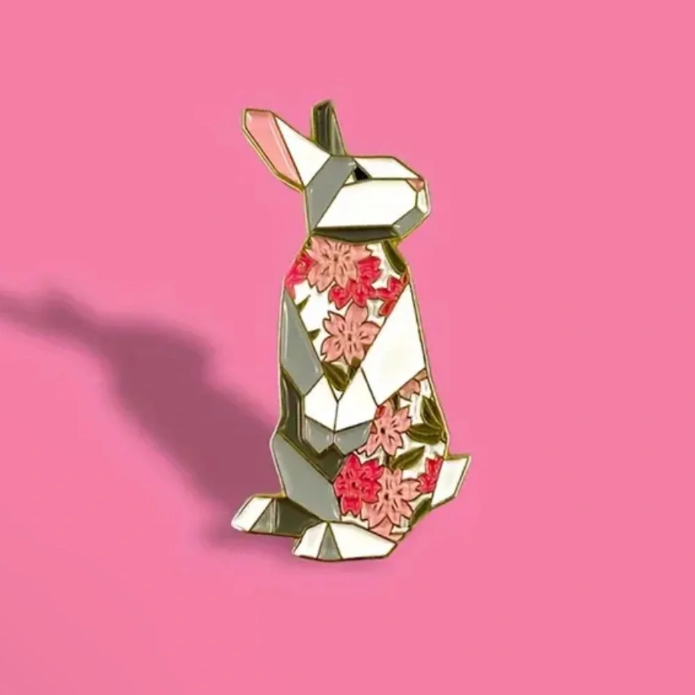 Floral Bunny Brooch - Gold and Pink - Picture 2 of 6